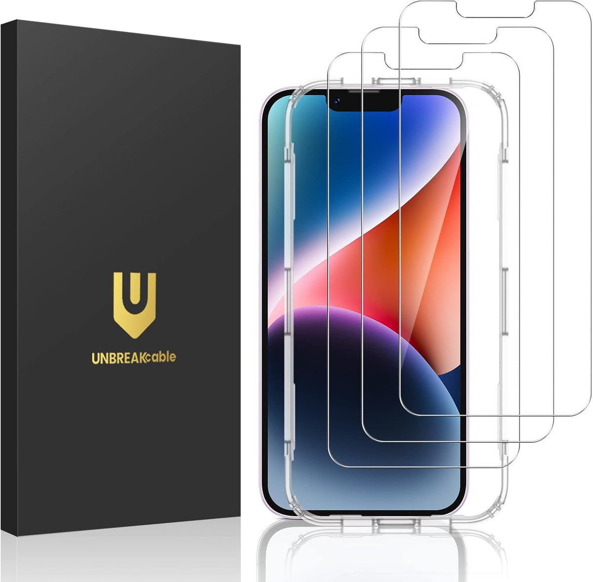 UNBREAKcable Shatterproof Screen Protector for iPhone 13 Pro Max/iPhone 14 Plus [3-Pack] [99.99% HD Clear] [Easy Installation Frame] [9H Hardness][Bubble Free] [Full Coverage] for Apple 6.7''