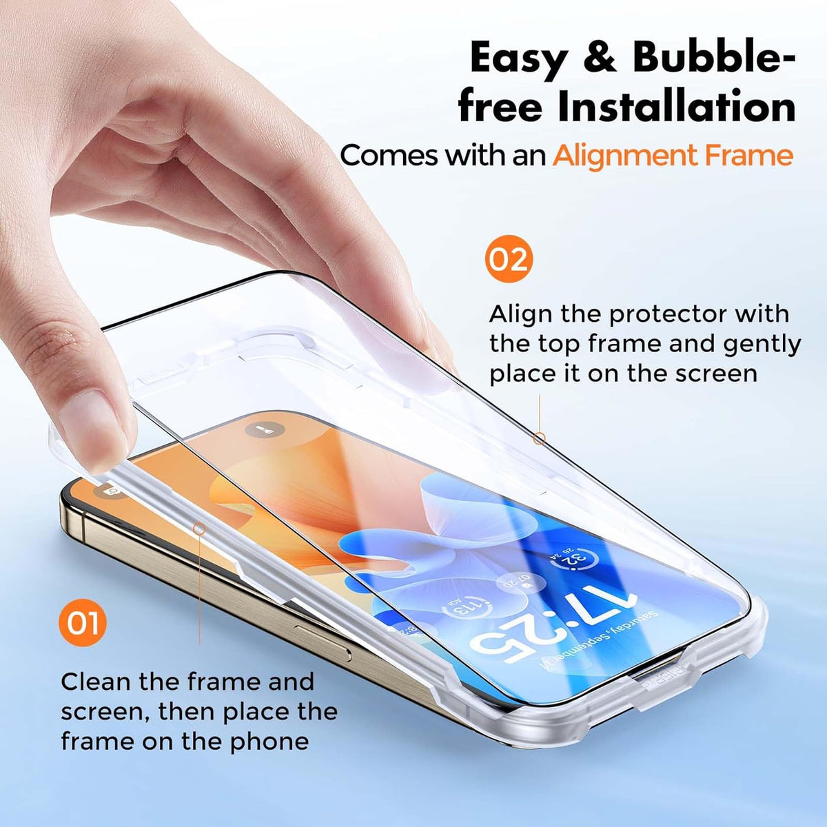 UNBREAKcable 3-Pack Glass for iPhone 15 Pro Screen Protector, Double Shatterproof Tempered Glass [Easy Installation Frame] [9H Hardness] [Full Coverage] [HD Clear] for iPhone 15Pro 6.1 inch